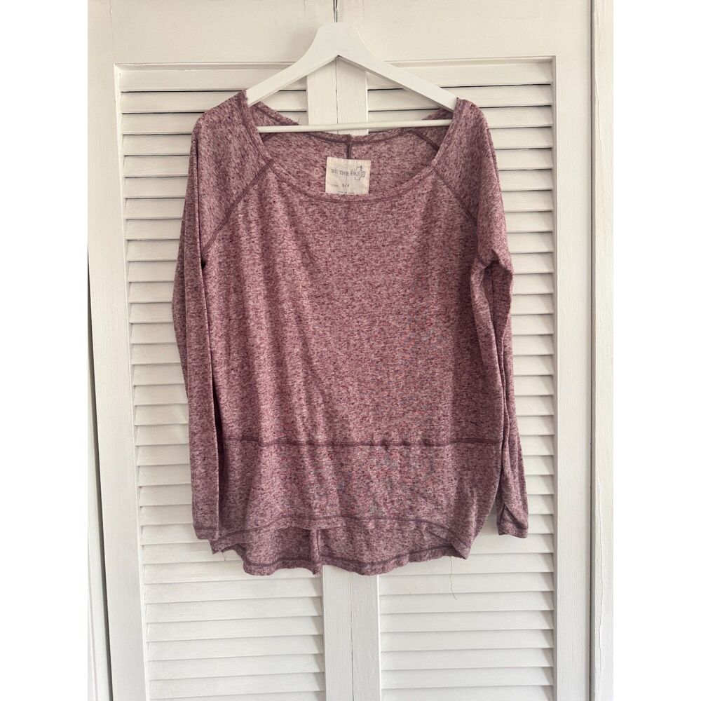 We The Free Long Sleeve Top Scoop Neck‎ Small Mauve Womens Boho Slub Knit Tee